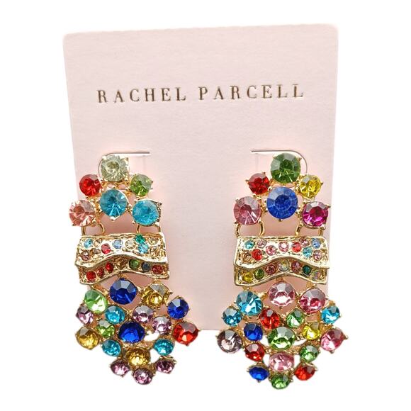 Rachel Parcell Rainbow Crystal Statement Earrings NWT - Picture 4 of 5